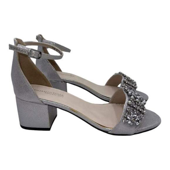 Benjamin Walk Touch Ups Devon Champagne‎ Rhinestone Sliver Heels Size 7.5 - Picture 3 of 16